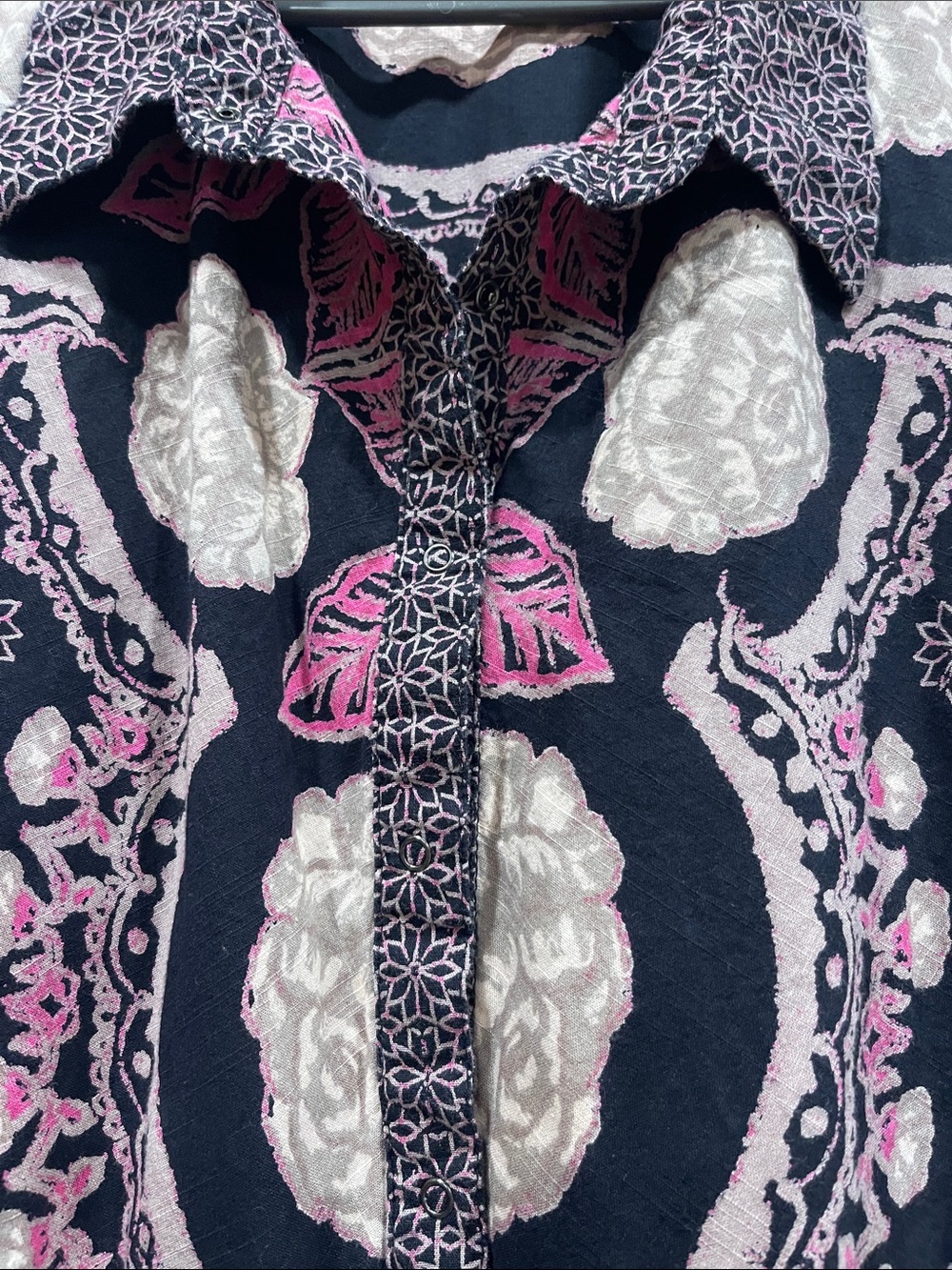 Free People Black Midi Dress with Pink & Cream Floral Medallion Print - Picture 3 of 9